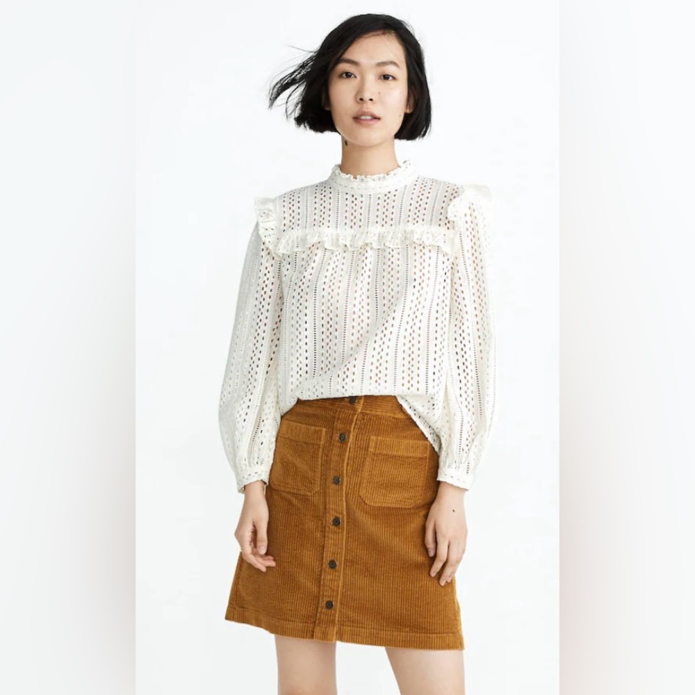 Madewell Eyelet Mockneck Ruffle Top
